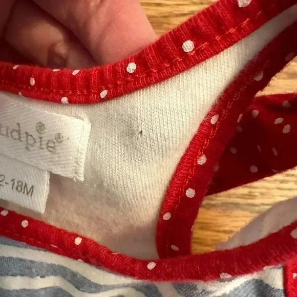 Mud Pie Crab Applique Blue Stripe Sleeveless top and red pants - Picture 4 of 12